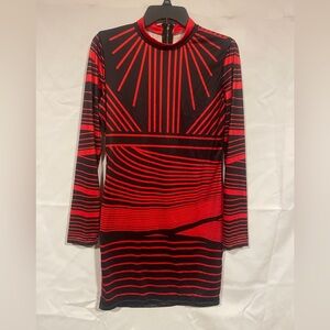 Red and black unbranded dress with zip up back size large.